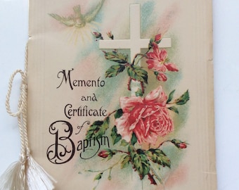 Vintage 1920s-early 30s Memento and certificate of baptisim Booklet - Baby Book - Paper Ephemera