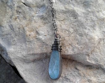 Labradorite Necklace, Oxidized Solid Sterling Silver Labradorite Pendant Necklace, Labradorite Jewelry