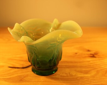 Vintage - Fenton Green/Milk White Fluted Glass Lamp Shade