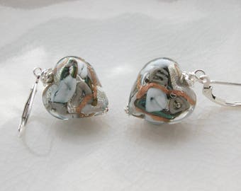 Gray Murano Glass Heart Earrings