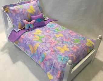 4Pc Purple Butterfly Doll Bedding Set for American Girl or 18" Dolls