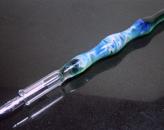 Teal to green silver lustre handformed glass calligraphy & drawing dip pen for changeable nibs