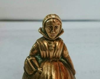 Vintage collectible English brass bell | "Dutch girl" servant bell | small dinner bell replica of Victorian bell from 1960s UK