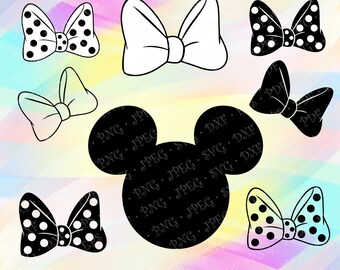 SVG PNG Minnie Mouse Head Ears Polka dot Black White Bow Disney Cut Vector File Cricut Design Silhouette Studio Coloring Page Tshirt Iron on