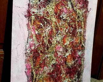 16x20 Abstract Mixed Media Textile Art on Wood Art Board