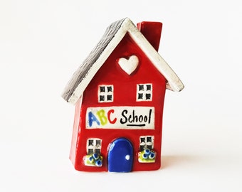 Little Red Schoolhouse | Clay Schoolhouse | Little Clay House | Red School | Whimsical house | Little Crooked House | Terrarium House