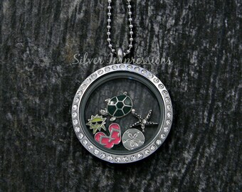 Beach Locket Necklace / Floating Locket / Memory Locket / Hand Stamped Jewelry