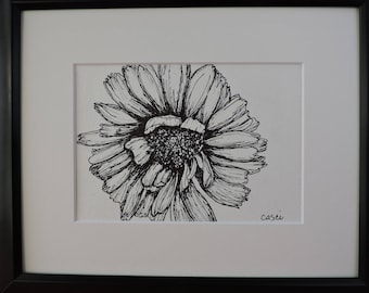 Cordial Calendula - Original Matted Ink Drawing