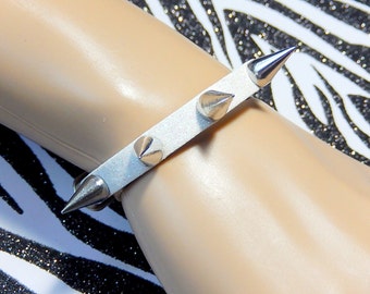White Spiked Bracelet, Faux Leather Cuff, Glitter Spike Cuff, Pastel Goth