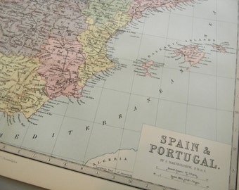 1878 Map Spain and Portugal - Vintage Antique Map Great for Framing 100 Years Old