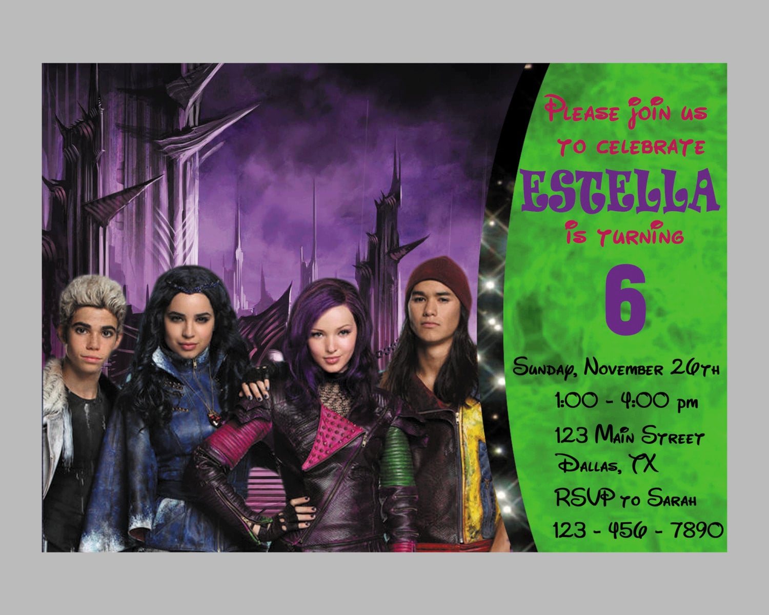 Disney Descendants Invitation Disney Descendants Birthday