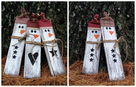 Distressed Rustic Wooden Snowmen Christmas Decor Reclaimed