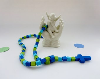 Catholic Child Rosary - Kids Blue , Aqua and Green Rosary Rosary Made of Lego® Bricks