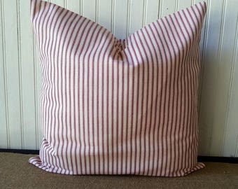 Red Pillows - Red Pillow Cover - Primitive Pillows - Pillows Red - Pillows Striped - Red Stripe Pillow - Red and White Pillow - Ticking