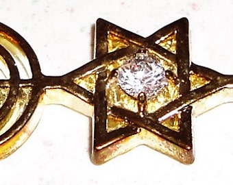 Gold Plated Silver Jewish Menorah Star of David Cubic Zirconia Cross Necklace 18 1/2 Inch