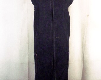 vtg 60s 70s Beach Party Denim Full Zip Front Shift Dress Minidress Scooter 40