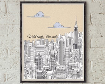 Vintage New York Wall Art Midtown Manhattan Buildings Print Vintage New York Wall Art Midtown Manhattan Buildings Print