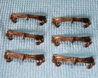 Vintage Scroll Antique Brass Drawer Pulls (6)