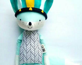 NAYELI the fox. made to order. headdress. eco toy. mint fox.
