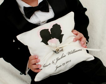 Custom Silhouette Ring Bearer Pillow made from your photos by Simply Silhouettes for wedding or commitment ceremony