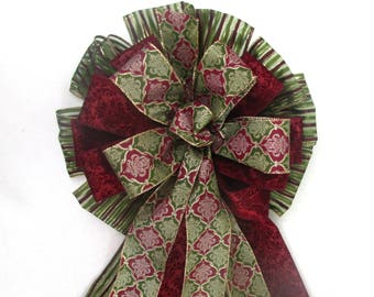 Christmas Bow, Cranberry and Olive Green Bow, Wreath Bow, Cranberry Bow, Olive Green Bow