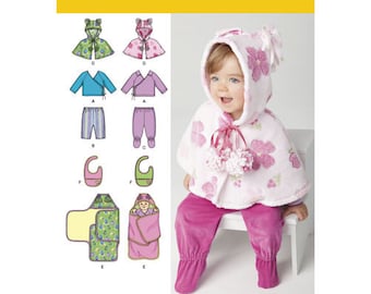 Sewing Pattern for Babies' Top, Pants, Bib, and Blanket Wrap, Simplicity 1564, Infants Capelet, Bib, Swaddle Wrap Blanket Pattern