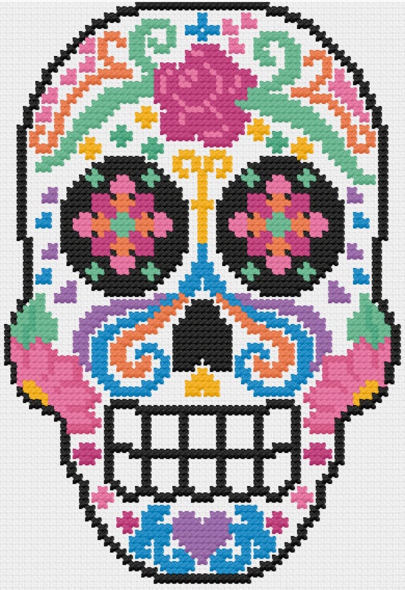 PDF Sugar Skull Dia de Los Muertos Cross Stitch Downloadable