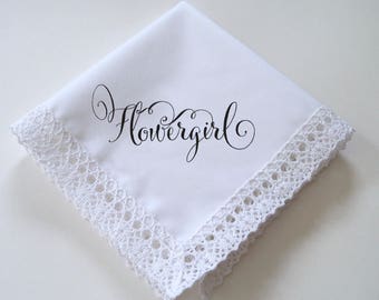 Printed flowergirl wedding handkerchief with cotton lace