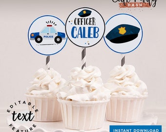 INSTANT DOWNLOAD - EDITABLE Police Birthday decorations Cupcake toppers Cops and robbers printable decorations Police party sign favor tags