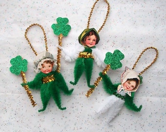 St. Patrick's Day Girls Chenille Ornaments Children, Lucky Shamrocks (91p)