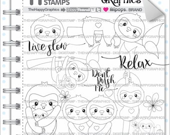 Sloth Stamp 80OFF COMMERCIAL USE Digi Digistamp Kawaii Stamps Baby Forest Animal Sleepy Cute