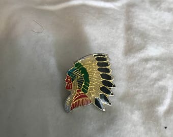 Vintage Native American Enameled Chief Pinback
