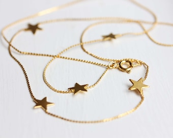 Gold Star Necklace, Long Gold Star Necklace, Star Charm Necklace, Delicate Star Necklace