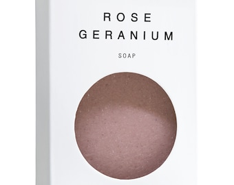 Rose Geranium Handmade Soap. All Natural Organic with Rose Geranium Oil, Rose Buds. Kaolin, French Pink Clay. Cold Process. Vegan.