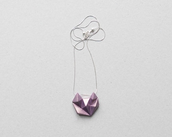 Minimal geometric triangle metallic halo violet gold necklace. Silver necklace.