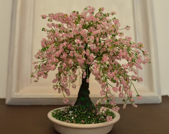 Cherry blossom Home decor Bonsai trees Sakura beaded bonsai tree Wire tree sculpture Handmade gift Wire wrapped tree Office sakura