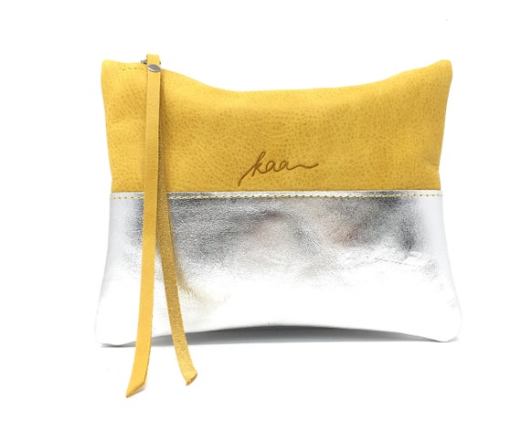 Gelbe Lederclutch "SAFRAN/SILVER"