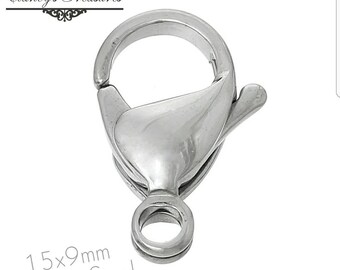 20 Lobster Clasp, Grade A Stainless Steel, 15x9 mm LOBSTER CLAW 20 PCS, Metal Clasp, Charm Findings, Jewelry Supplies , necklace findings