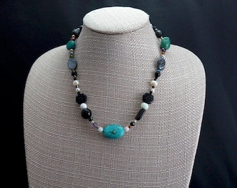 Mixed Gemstone and Freshwater Pearl Necklace