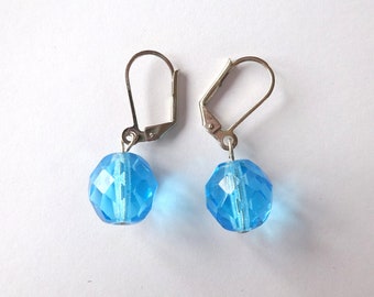 Blue fire polished czech beads earrings