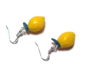 Lemon earrings Fruit jewelry Fruit earrings Fun jewellery Unusual earrings Fun earrings