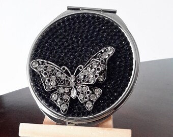 Rhinestone Butterfly Compact Mirror