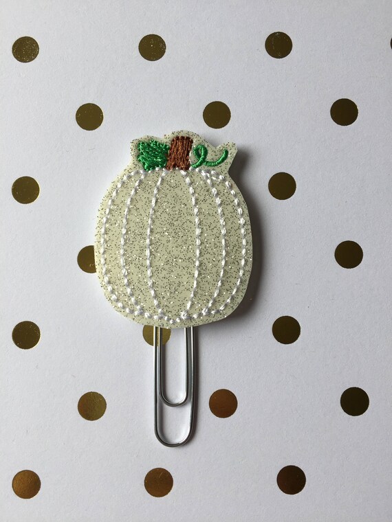 White Glitter Pumpkin planner Clip/Planner Clip/Bookmark. Pumpkin planner clip. Fall Planner Clip