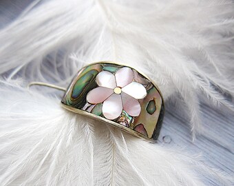 Vintage hair barrette Vintage barrette hair clip Flower hair clip Silver barrette French barrette clip Pink pearl hair clip Wedding barrette