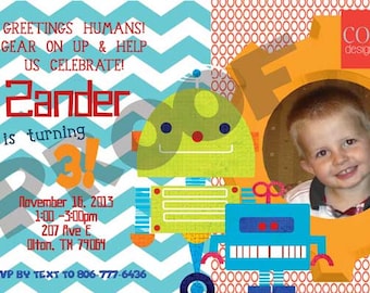 Robot Birthday Invitation Set