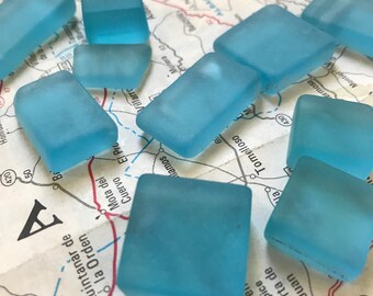 Ten Bombay Sapphire Recycled Glass Bottle Tile Beads - Upcycled Recycled Repurposed Bombay Sapphire Gin