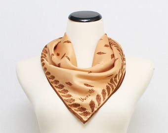 60s Vera Neumann Scarf - Vintage 1960s Feather Print Brown Vera Ladybug Scarf