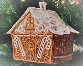 Embroidered Christmas Tree Decorations - Gingerbread House