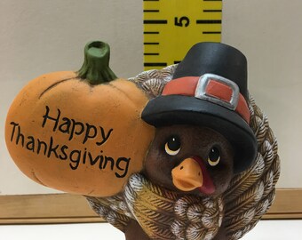 Handmade ceramic Happy Thinksgiving Turkey with pumpkin