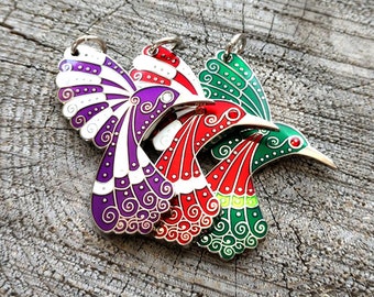 3 Pack Hummingbird Ornaments, Hummingbird Gift, Green Hummingbird, Hummingbird Decor, Enamel Hummingbird, Hummingbird Art, Gift for Mom
